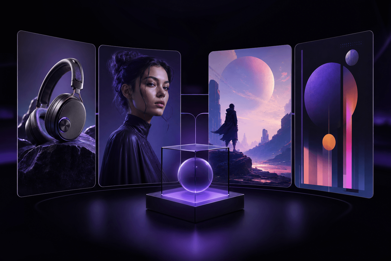 AI image art studio showing multiple visual style directions from one prompt, including photoreal and illustration outputs