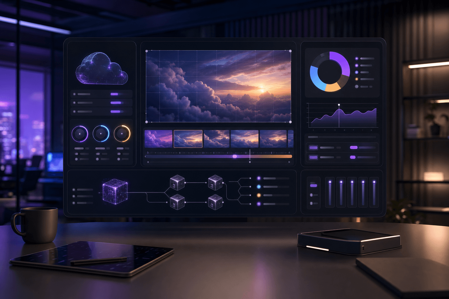 Google Veo 3 pricing dashboard with cloud compute meters, video previews, and credit calculations