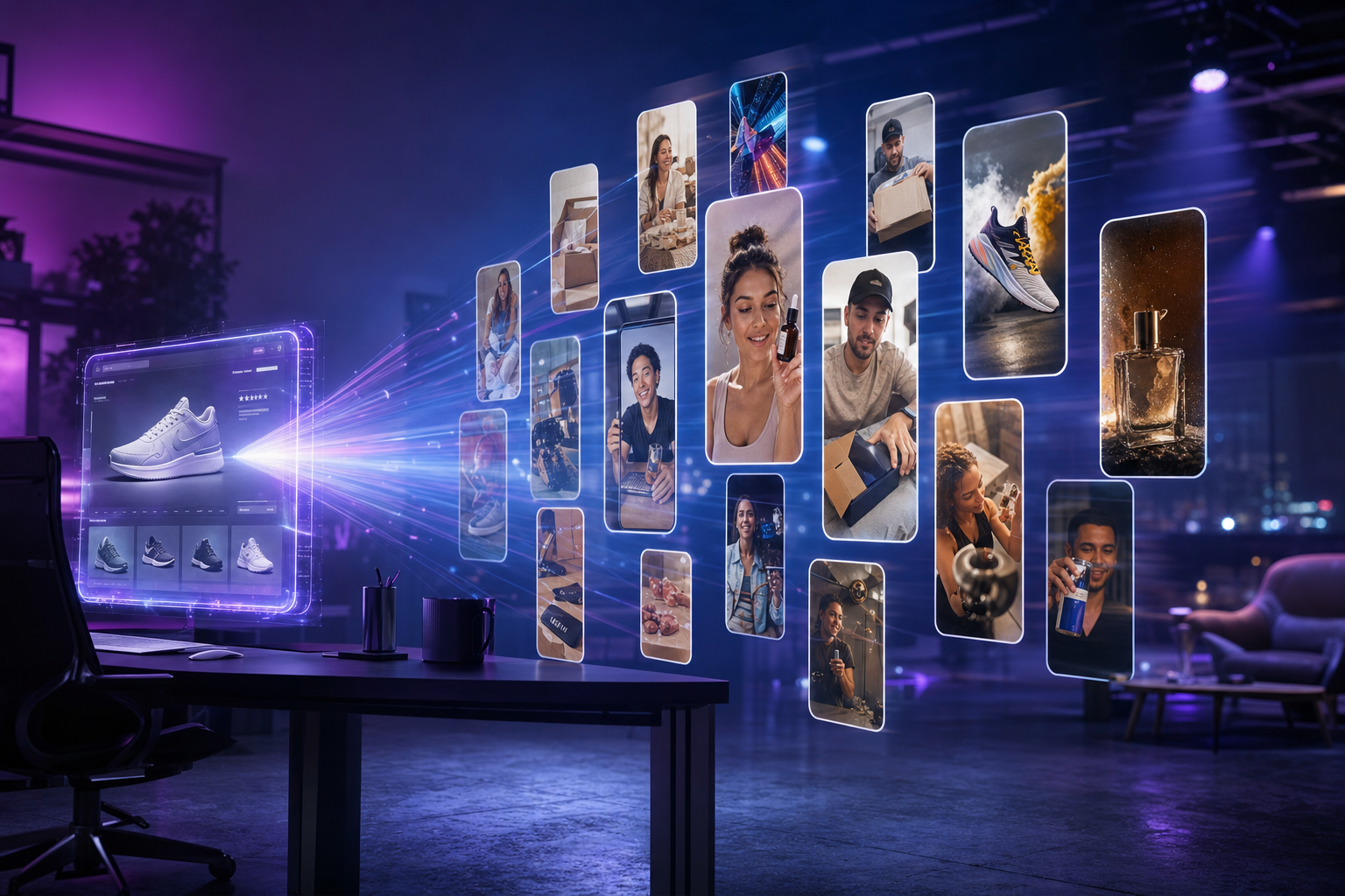Mobbi Marketing Studio launch hero — paste a product URL and generate a professional video ad in 60 seconds, with UGC, unboxing, demo, and cinematic ad formats