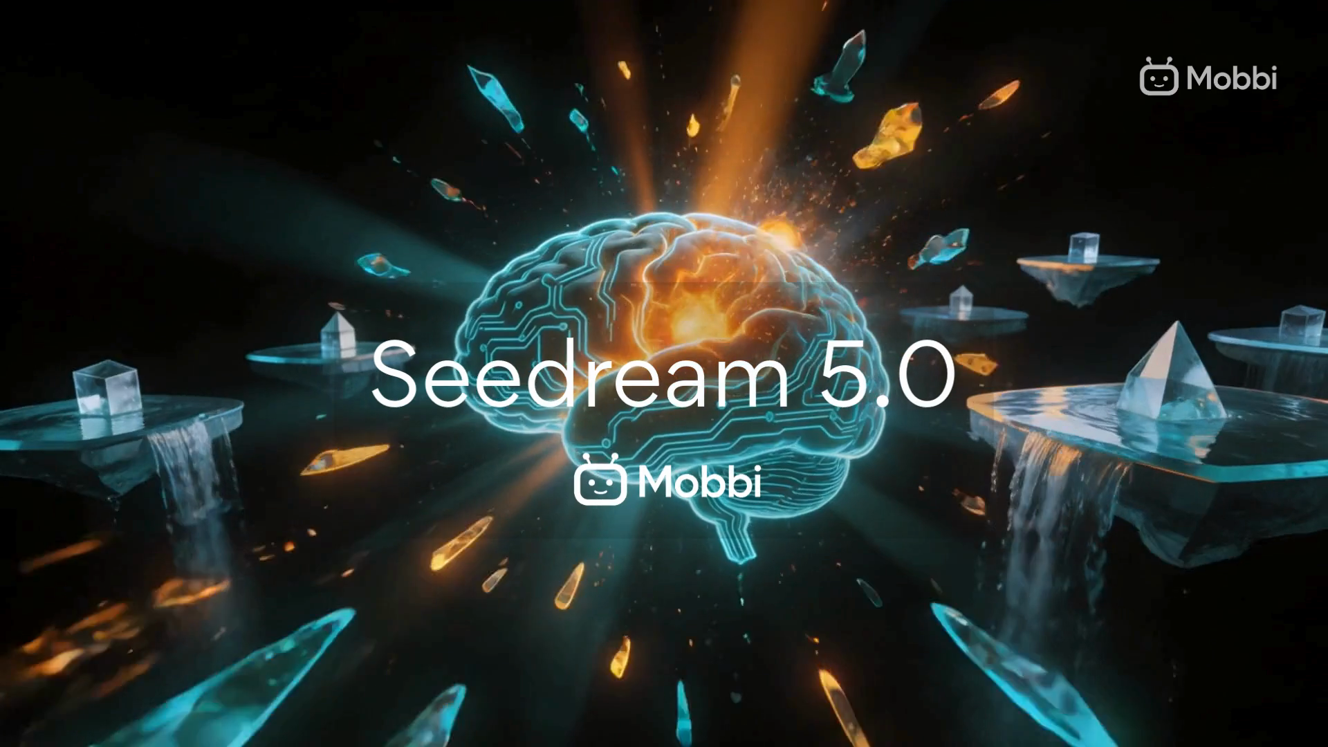 Seedream 5.1 Lite AI image generation now live on Mobbi — glowing neural brain with crystal shards representing deep thinking architecture